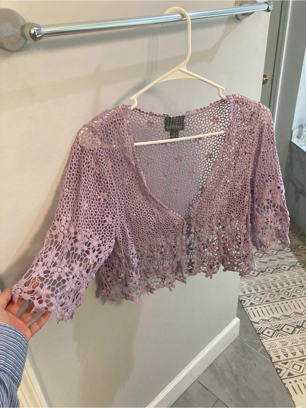 Rabbit Rabbit Rabbit Designs Purple Daisy Lace Cotton Crochet Cardigan M - Picture 2 of 6